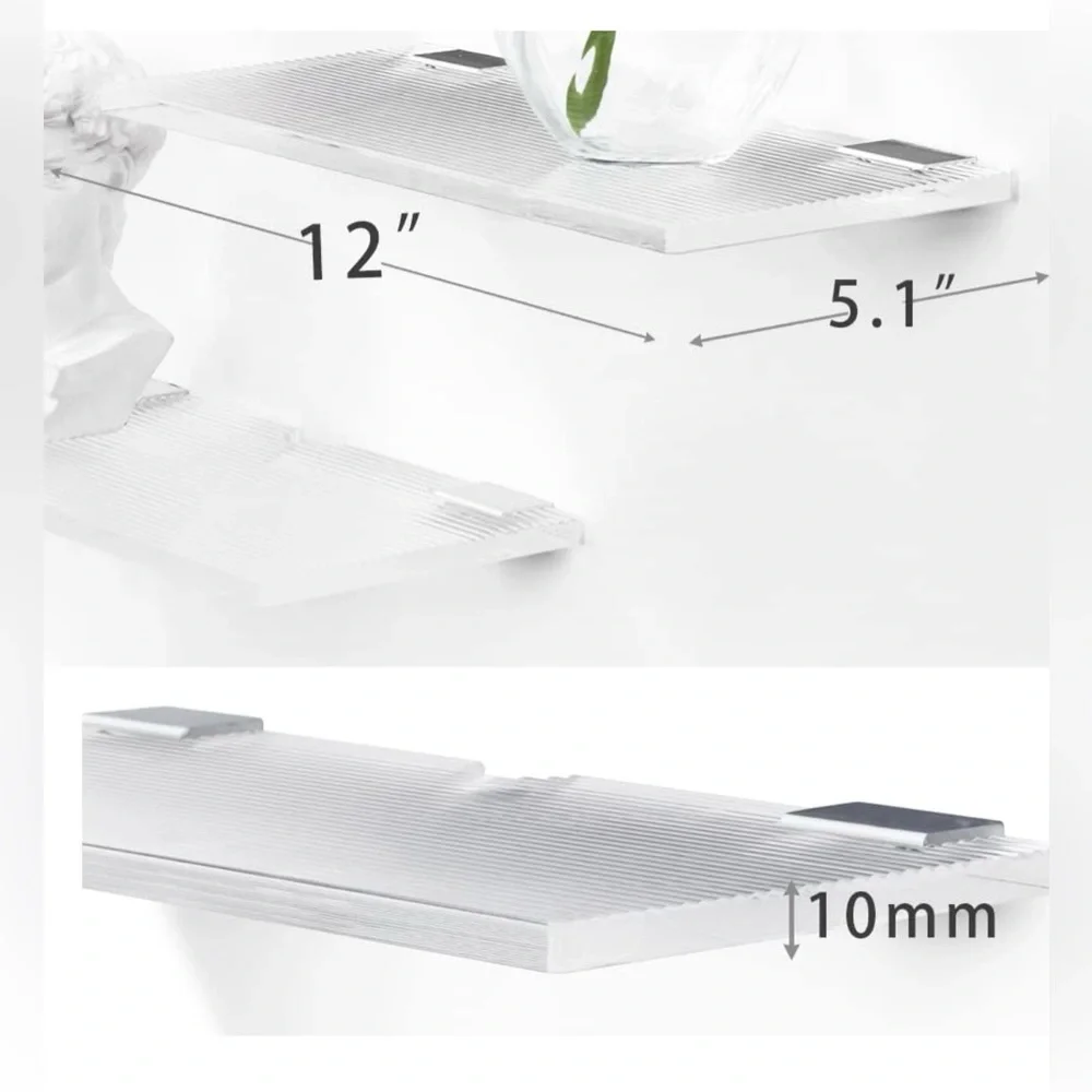 Clear Acrylic 12 Inch Floating Shelves w/Invisible Metal Brackets Set of 4